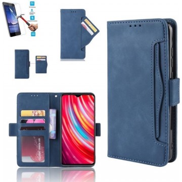 Samsung Galaxy A21s Book Case Blauw Cover Case Hoesje Lederen Pu - 1 x Tempered Glass Screenprotector
