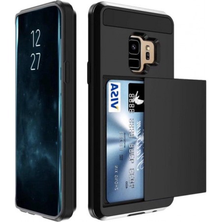 Luxe Cardslot voor Samsung Galaxy S9 Plus | Zwart | Shockproof |TPU Siliconen - Hard PC | Pasjeshouder