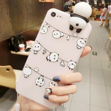 Let op type!! For iPhone 6 & 6s Hang The Clothes Pandas Pattern 3D Lovely Papa Panda Dropproof Protective Back Cover Case