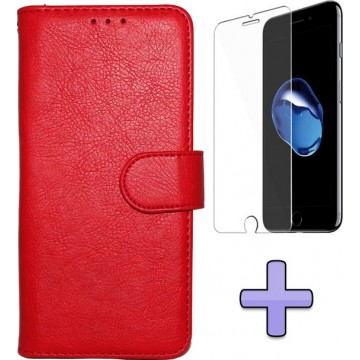 Apple iPhone SE (2020) Hoesje Rood - Hoge Kwaliteit Portemonnee Book Case & Glazen Screen Protector