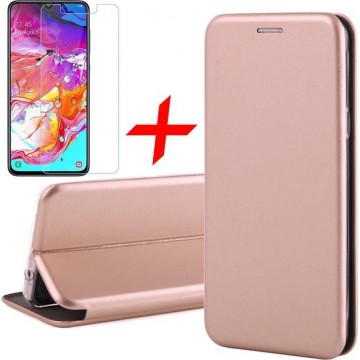 Samsung Galaxy A70 Hoesje + Screenprotector Case Friendly - Book Case Flip Wallet - iCall - Roségoud
