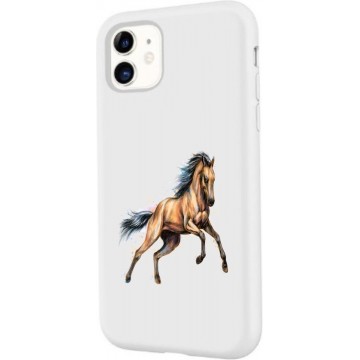 Apple Iphone 11 Wit siliconen hoesje Paard in galop