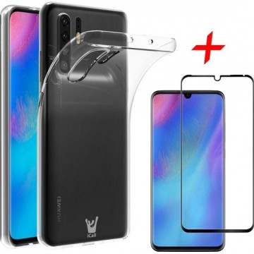 iCall - Huawei P30 Pro Hoesje + Screenprotector Full Screen - Transparant Siliconen TPU Soft Gel Case