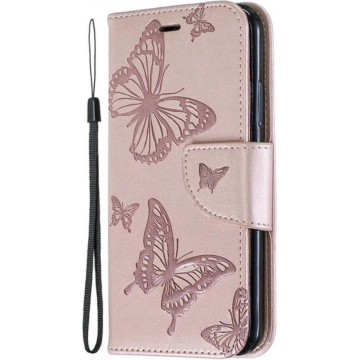 Apple iPhone XR Bookcase - Roze - Vlinders - Portemonnee Hoesje - Pasjeshouder