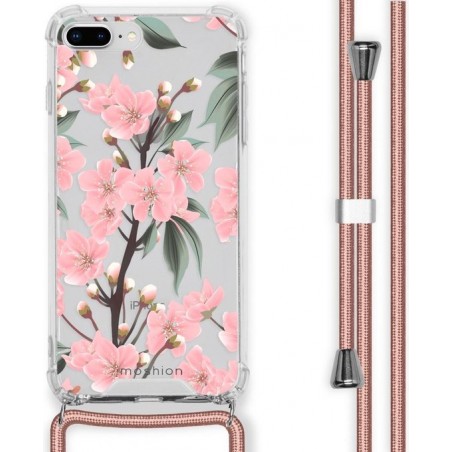 iMoshion Design hoesje met koord voor de iPhone 8 Plus / 7 Plus - Bloem - Roze / Groen