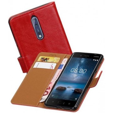 Pull Up TPU PU Leder Bookstyle Wallet Case voor Nokia 8 Rood