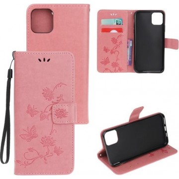 iPhone 12 Pro Max Hoesje - Bloemen Book Case - Pink