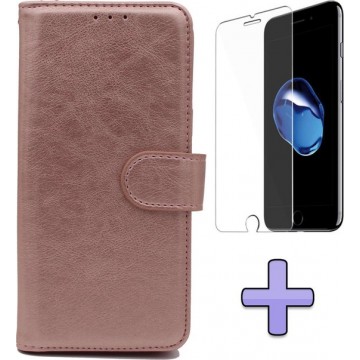 Apple iPhone SE (2020) Hoesje Roségoud - Hoge Kwaliteit Portemonnee Book Case & Glazen Screen Protector