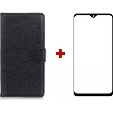 Motorola Moto G9 Plus wallet agenda hoesje zwart + glas screenprotector
