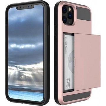 Hoesje voor iPhone 11 - Hard case hoesje met ruimte voor pasjes - Crème Roze - Pasjeshouder telefoonhoesje - LunaLux