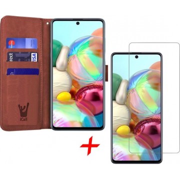 Samsung A71 Hoesje en Samsung A71 Screenprotector - Samsung Galaxy A71 Hoesje Book Case Leer Wallet + Screenprotector - Bruin
