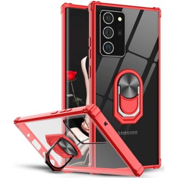 Samsung Galaxy Note 20 Ultra Hoesje Rood - Anti Shock Kickstand Ring Case