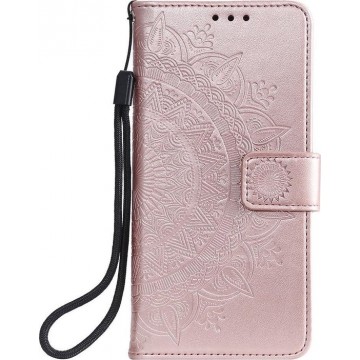 Shop4 - Xiaomi Redmi Note 9 Hoesje - Wallet Case Mandala Patroon Rosé Goud