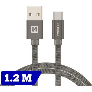 Swissten USB-C naar USB-A Kabel - 1.2M - Grijs