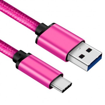 USB C kabel | C naar A | Nylon mantel | Roze | 0.5 meter | Allteq