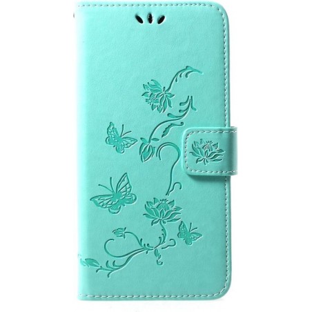 Huawei Y7 (2019) Hoesje - Bloemen Book Case - Cyan