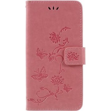 Roze vlinder agenda wallet case hoesje Samsung Galaxy A7 (2018)