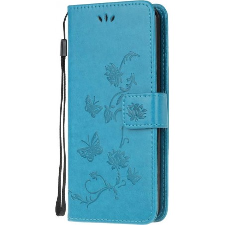 Samsung Galaxy A71 Hoesje - Bloemen Book Case - Blauw