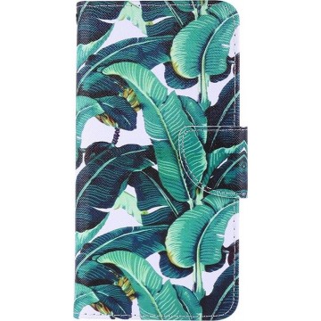 Shop4 - Samsung Galaxy M21 Hoesje - Wallet Case Bananen Bladeren Groen