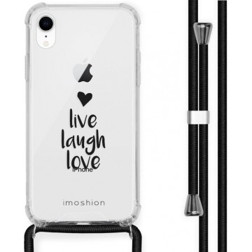 iMoshion Design hoesje met koord voor de iPhone Xr - Live Laugh Love - Zwart