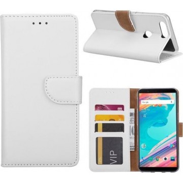Xssive Hoesje voor OnePlus 5T - Book Case - geschikt voor 3 pasjes - Wit