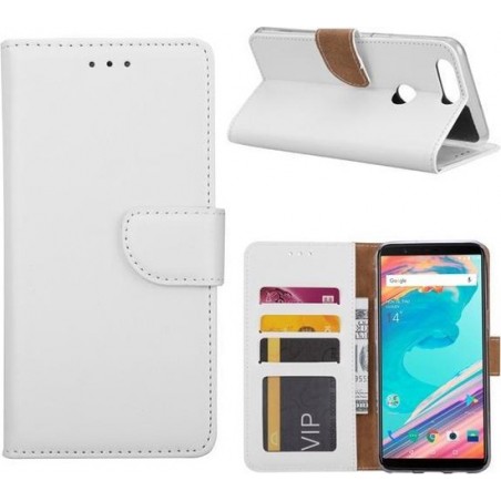 Xssive Hoesje voor OnePlus 5T - Book Case - geschikt voor 3 pasjes - Wit