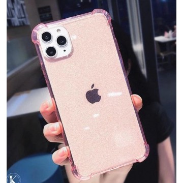 Apple iPhone 8 Back Cover Telefoonhoesje | Siliconen Hoesje | Roze | Glitter