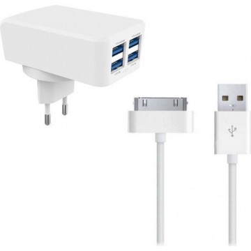 Durata DR- AC62 4 USB 4.2A uitgang oplader met 1 30 Pin USB Kabel voor iPhone 3G 3GS 4 4S iPad 2 3