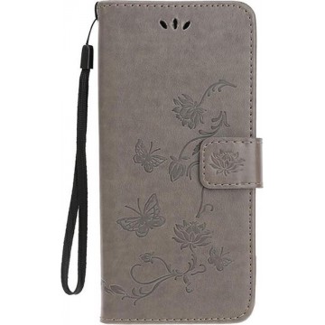 Shop4 - iPhone 12 Hoesje - Wallet Case Vlinder Patroon Grijs