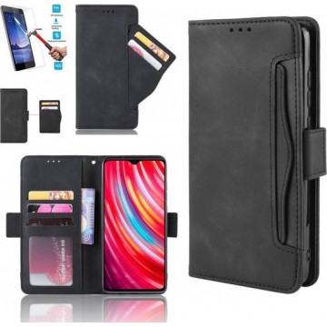 Xiaomi Mi Note 10 Lite Book Case Zwart Cover Case Hoesje Lederen Pu - 1 x Tempered Glass Screenprotector