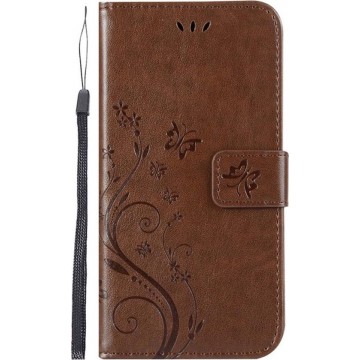Shop4 - Samsung Galaxy A10 Hoesje - Wallet Case Vlinder Patroon Bruin