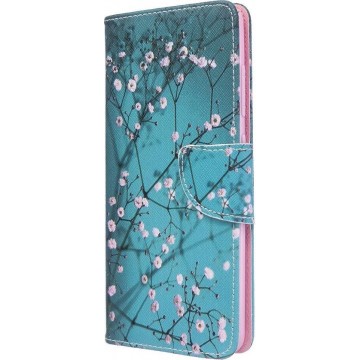 Blauw roze bloemen agenda wallet case hoesje Samsung Galaxy A51