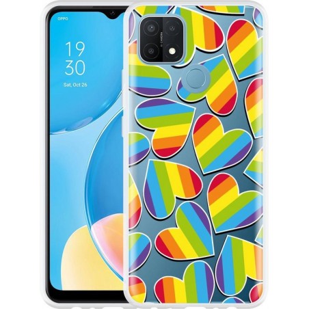 Oppo A15 Hoesje Regenboog Hartjes