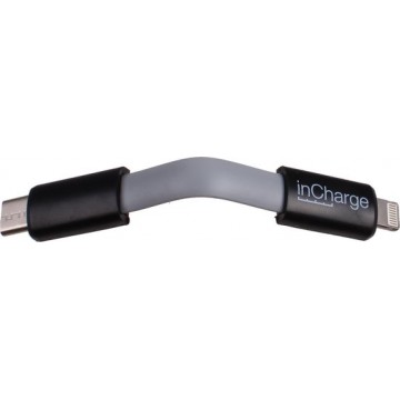 inCharge USB C naar iPhone Lightning én Micro-USB kabel in één - Oplaadkabel met gratis sleutelbosring - Grijs