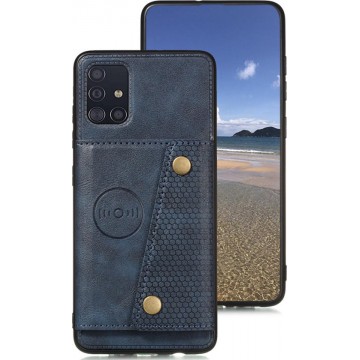 Samsung Galaxy A51 Backcover | Donkerblauw | Leren Card Case | Pasjeshouder | Magnetisch