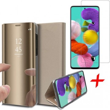 Samsung A51 Hoesje en Samsung A51 Screenprotector - Samsung Galaxy A51 Hoesje Book Case Spiegel + Screenprotector - Goud