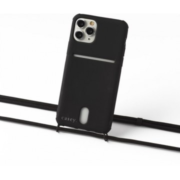 Apple iPhone 11 Pro silicone hoesje zwart met koord black en ruimte voor pasje