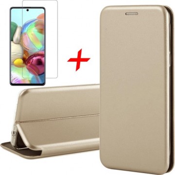 Samsung A71 Hoesje en Samsung A71 Screenprotector - Samsung Galaxy A71 Hoesje Book Case Wallet + Screenprotector - Goud