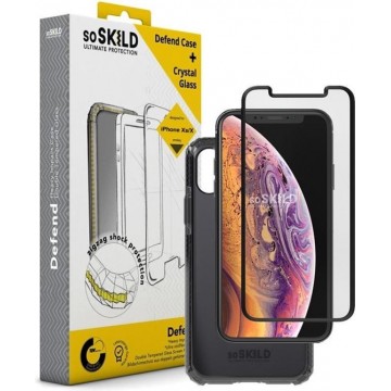 SoSkild Defend Heavy Impact Case en Tempered Glass Screenprotector Smokey Grey voor iPhone X | Xs