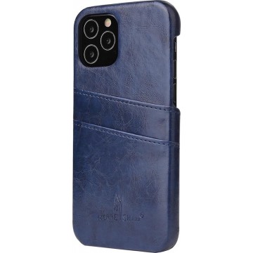 Fierre Shann Retro Leather Cover with Card Slot Blauw Apple iPhone 12 / 12 Pro