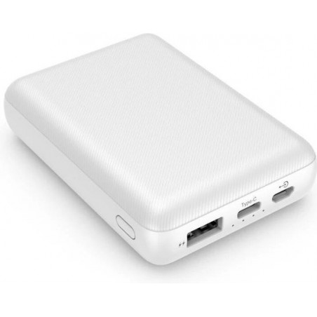 NÖRDIC PRBK-N1000 Mini Powerbank 10.000 mAh en 2.1 A, USB C en Micro USB, 0,2 meter, Wit