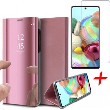 Samsung A71 Hoesje en Samsung A71 Screenprotector - Samsung Galaxy A71 Hoesje Book Case Spiegel + Screenprotector - Roségoud