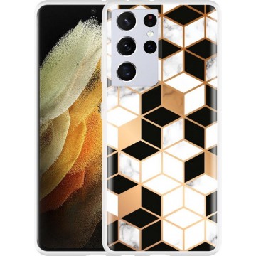 Samsung Galaxy S21 Ultra Hoesje Black-white-gold Marble