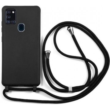 FONU Siliconen Backcover Hoesje Met Koord Samsung Galaxy A21S - Zwart