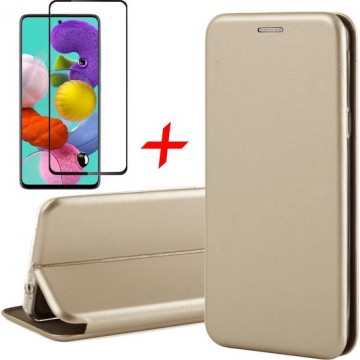 Samsung A51 Hoesje en Samsung A51 Screenprotector - Samsung Galaxy A51 Hoesje Book Case Wallet + Screenprotector Full - Goud