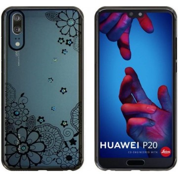 Backcover Clear Bumperlook voor Huawei P20 Pro Flower Zwart