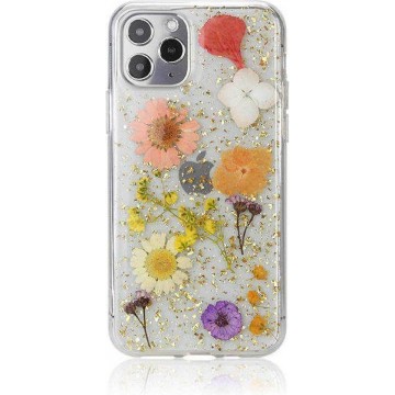Casies Apple iPhone 12 Mini (5.4") gedroogde bloemen hoesje - Dried flower case - Soft case TPU - transparant