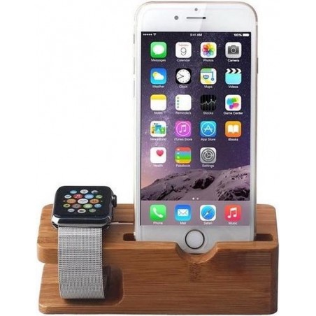Houten Apple watch en iPhone houder - Bamboe