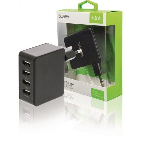 Sweex 4-poorts USB lader - 4,8A / zwart