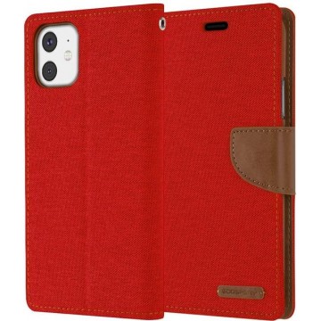 Apple iPhone 11 Denim Bookcase - Rood - Spijkerstof - Portemonnee hoesje